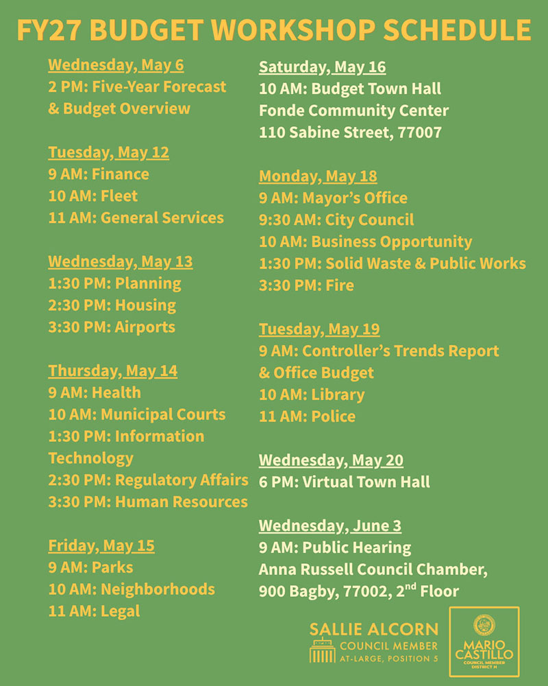 Budget Workshops Calendar and Times