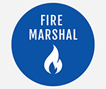 Blue and white icon for Fire Marshal Office