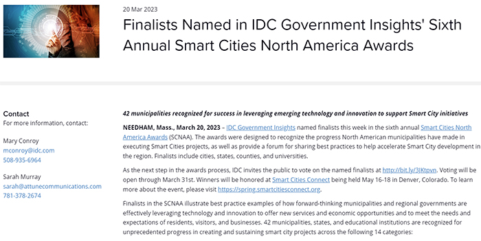 SWD Rubicon Project Named Finalist in IDC Smart Cities Awards
