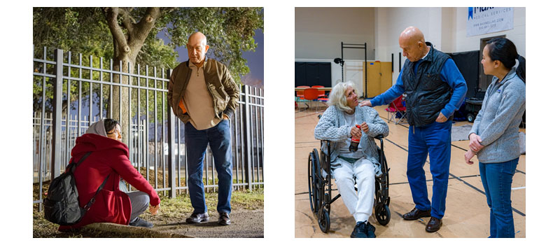 Mayor Whitmire Visiting Citizens During the Winter Cold Weather