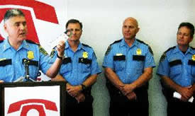 Four commanders (left to right) comprising the East Patrol Command: Captain Robert Manzo (Eastside Patrol), Captain Mark Fougerousse (Clear Lake Patrol), Captain Glenn Yorek (South Central Patrol) and Captain Jay Jones (Southeast Patrol).