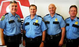 Four commanders (left to right) comprising the East Patrol Command: Captain Robert Manzo (Eastside Patrol), Captain Mark Fougerousse (Clear Lake Patrol), Captain Glenn Yorek (South Central Patrol) and Captain Jay Jones (Southeast Patrol).